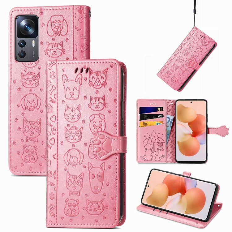 Custodia per telefono in pelle goffrata gatto e cane, For Xiaomi 12T / Redmi K50 Ultra