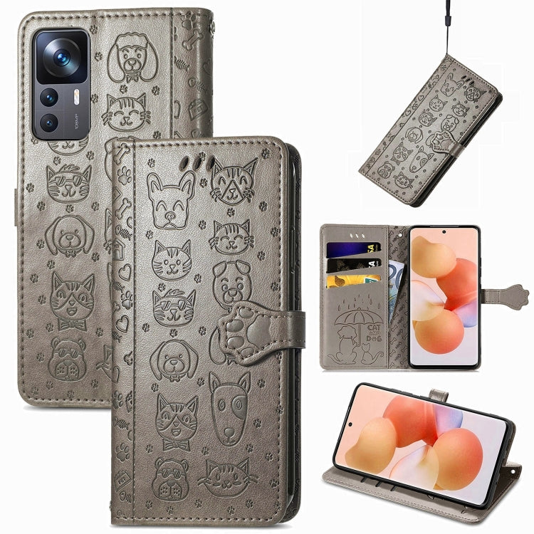Custodia per telefono in pelle goffrata gatto e cane, For Xiaomi 12T / Redmi K50 Ultra