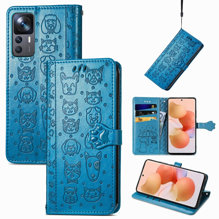 Custodia per telefono in pelle goffrata gatto e cane, For Xiaomi 12T / Redmi K50 Ultra