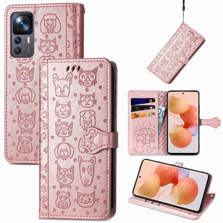 Custodia per telefono in pelle goffrata gatto e cane, For Xiaomi 12T / Redmi K50 Ultra