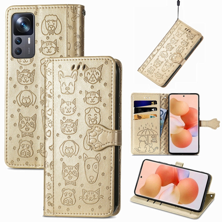 Custodia per telefono in pelle goffrata gatto e cane, For Xiaomi 12T / Redmi K50 Ultra