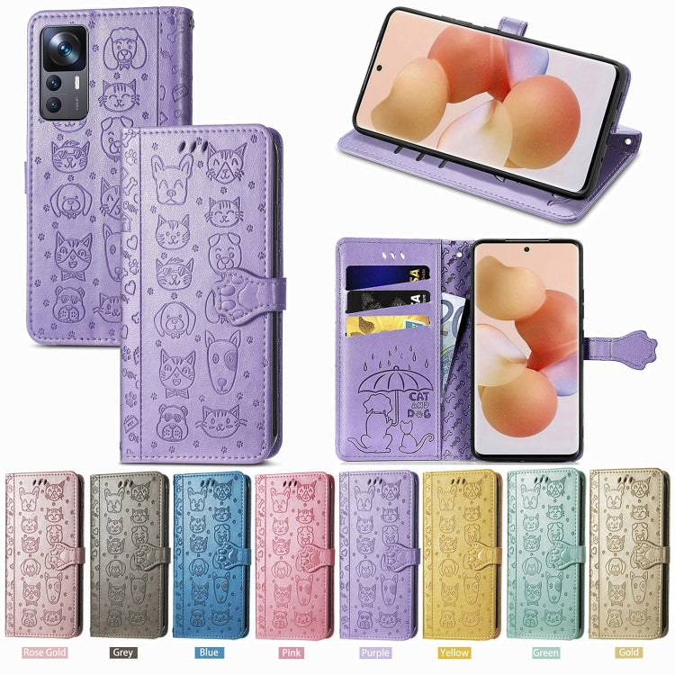 Custodia per telefono in pelle goffrata gatto e cane, For Xiaomi 12T / Redmi K50 Ultra