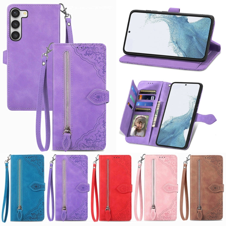 Custodia per telefono in pelle con cerniera fiore in rilievo, For Samsung Galaxy S23 5G, For Samsung Galaxy S23 Plus 5G, For Samsung Galaxy S23 Ultra 5G, For Nokia C21