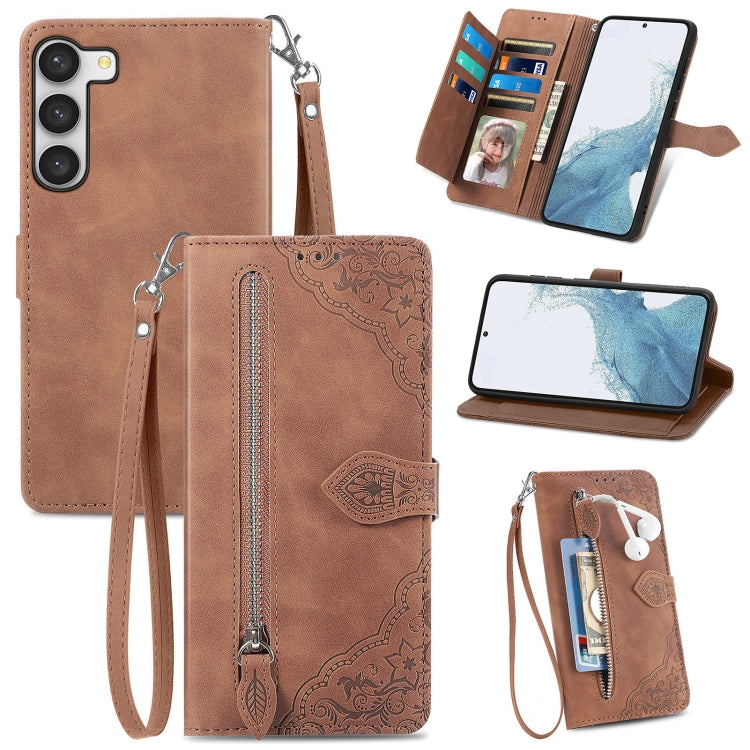 Custodia per telefono in pelle con cerniera fiore in rilievo, For Samsung Galaxy S23 5G, For Samsung Galaxy S23 Plus 5G, For Samsung Galaxy S23 Ultra 5G, For Nokia C21