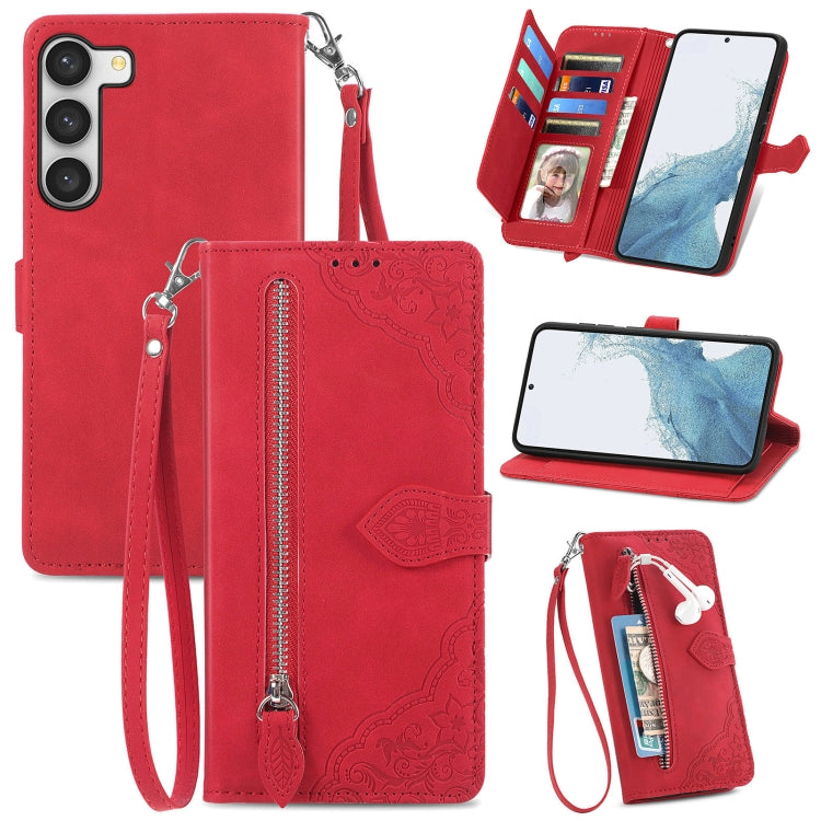 Custodia per telefono in pelle con cerniera fiore in rilievo, For Samsung Galaxy S23 5G, For Samsung Galaxy S23 Plus 5G, For Samsung Galaxy S23 Ultra 5G, For Nokia C21