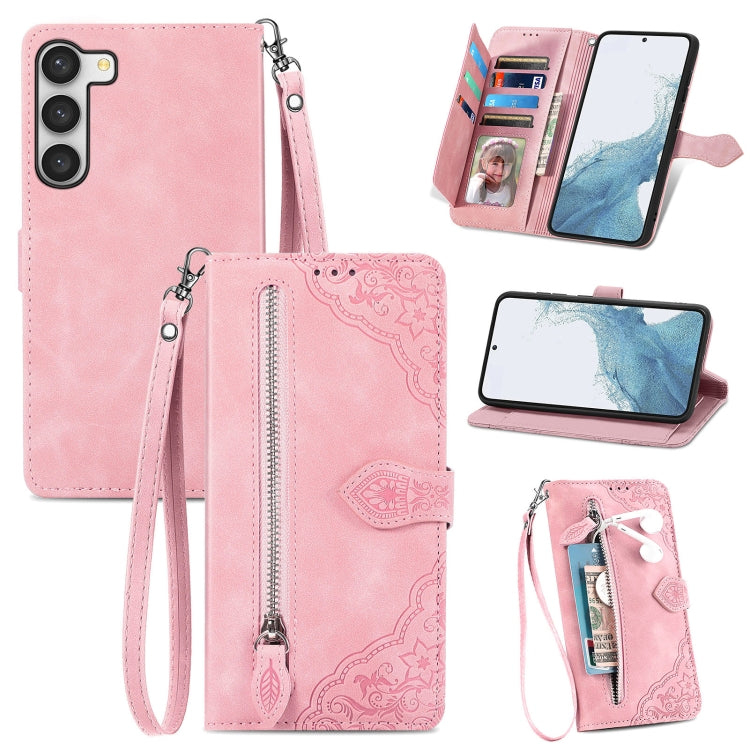 Custodia per telefono in pelle con cerniera fiore in rilievo, For Samsung Galaxy S23 5G, For Samsung Galaxy S23 Plus 5G, For Samsung Galaxy S23 Ultra 5G, For Nokia C21