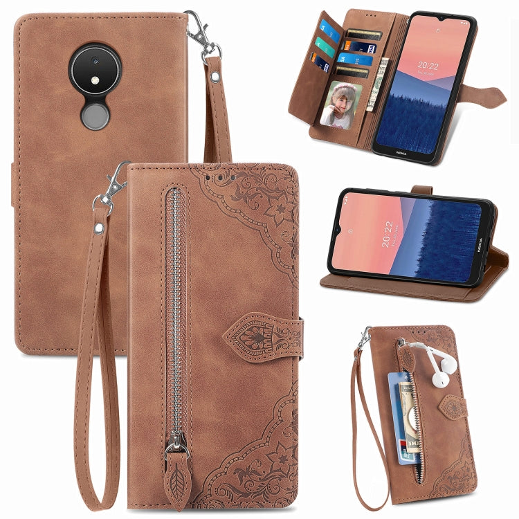 Custodia per telefono in pelle con cerniera fiore in rilievo, For Samsung Galaxy S23 5G, For Samsung Galaxy S23 Plus 5G, For Samsung Galaxy S23 Ultra 5G, For Nokia C21