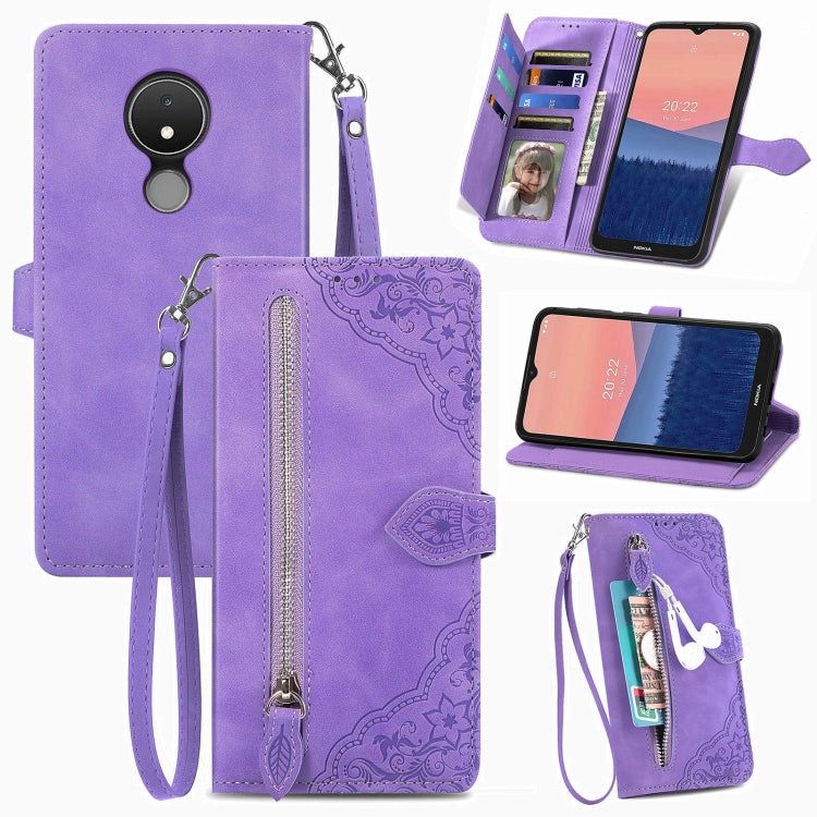 Custodia per telefono in pelle con cerniera fiore in rilievo, For Samsung Galaxy S23 5G, For Samsung Galaxy S23 Plus 5G, For Samsung Galaxy S23 Ultra 5G, For Nokia C21