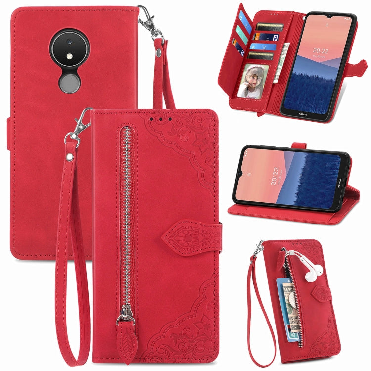 Custodia per telefono in pelle con cerniera fiore in rilievo, For Samsung Galaxy S23 5G, For Samsung Galaxy S23 Plus 5G, For Samsung Galaxy S23 Ultra 5G, For Nokia C21