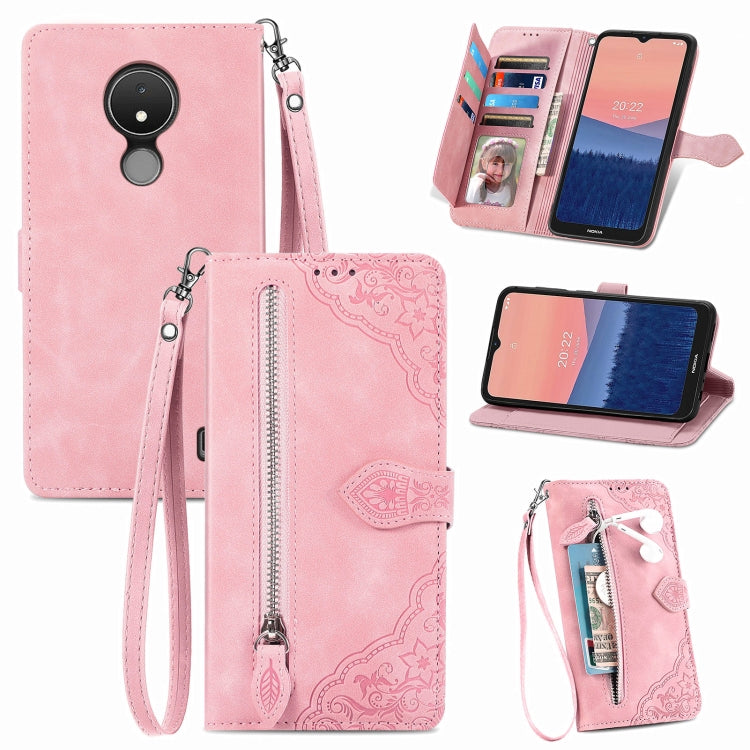 Custodia per telefono in pelle con cerniera fiore in rilievo, For Samsung Galaxy S23 5G, For Samsung Galaxy S23 Plus 5G, For Samsung Galaxy S23 Ultra 5G, For Nokia C21