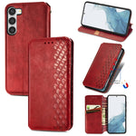 Custodia per telefono in pelle magnetica pressata a griglia cubica, For Samsung Galaxy S23 5G, For Samsung Galaxy S23+ 5G, For Samsung Galaxy S23 Ultra 5G, For Nokia C21
