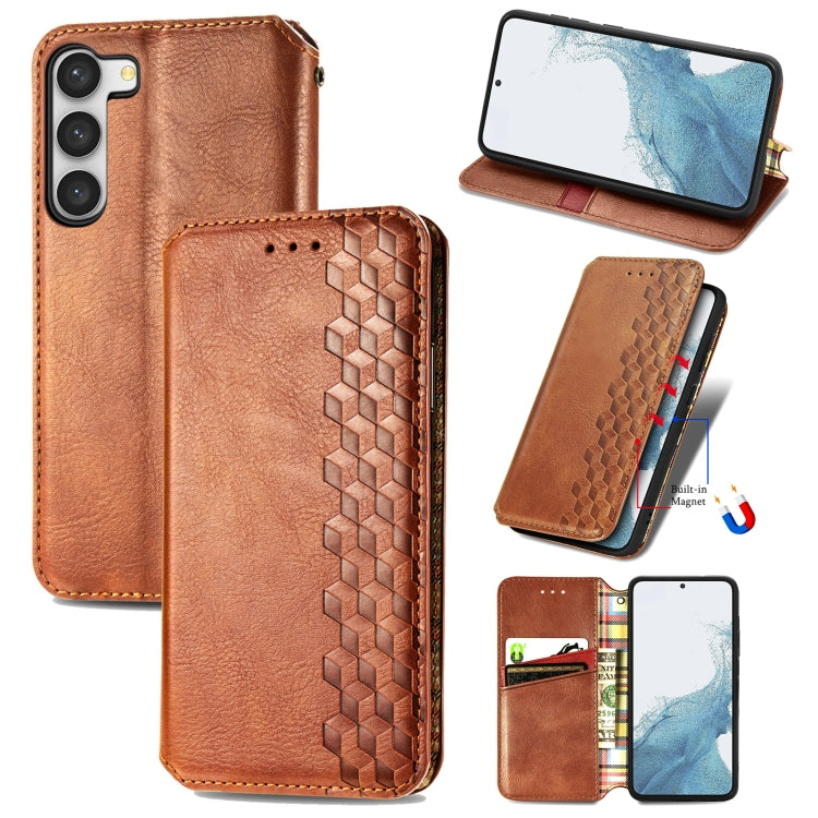 Custodia per telefono in pelle magnetica pressata a griglia cubica, For Samsung Galaxy S23 5G, For Samsung Galaxy S23+ 5G, For Samsung Galaxy S23 Ultra 5G, For Nokia C21