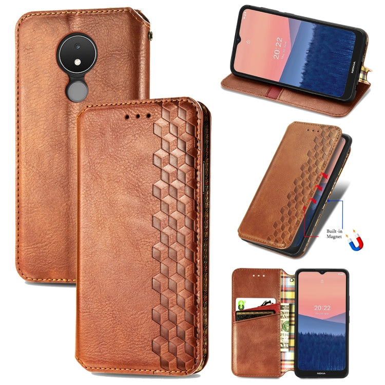 Custodia per telefono in pelle magnetica pressata a griglia cubica, For Samsung Galaxy S23 5G, For Samsung Galaxy S23+ 5G, For Samsung Galaxy S23 Ultra 5G, For Nokia C21