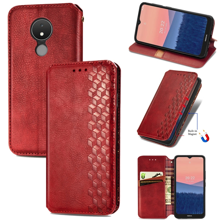 Custodia per telefono in pelle magnetica pressata a griglia cubica, For Samsung Galaxy S23 5G, For Samsung Galaxy S23+ 5G, For Samsung Galaxy S23 Ultra 5G, For Nokia C21