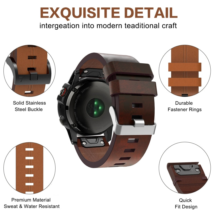 Cinturino per orologio in pelle con fibbia in acciaio da 26 mm, For Garmin Fenix 3 HR, For Garmin Fenix 3 Sapphire, For Garmin Descent MK 2, For Garmin Descent MK 2i
