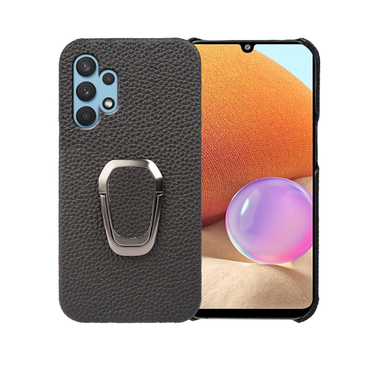Per Samsung Galaxy A32 4G Ring Holder Litchi Texture Custodia per telefono in vera pelle, For Samsung Galaxy A32 4G