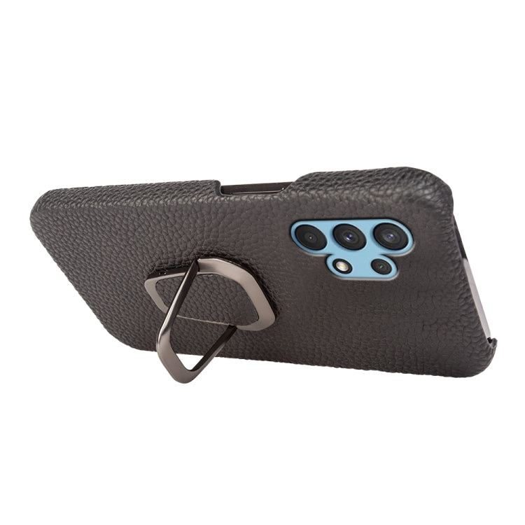 Per Samsung Galaxy A32 4G Ring Holder Litchi Texture Custodia per telefono in vera pelle, For Samsung Galaxy A32 4G
