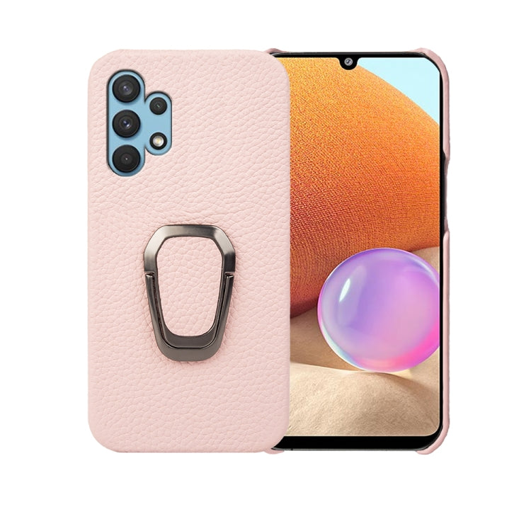 Per Samsung Galaxy A32 4G Ring Holder Litchi Texture Custodia per telefono in vera pelle, For Samsung Galaxy A32 4G