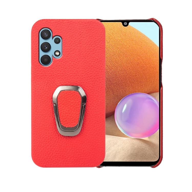 Per Samsung Galaxy A32 4G Ring Holder Litchi Texture Custodia per telefono in vera pelle, For Samsung Galaxy A32 4G