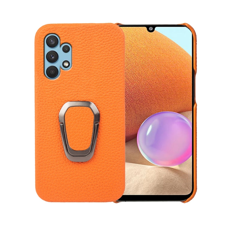 Per Samsung Galaxy A32 4G Ring Holder Litchi Texture Custodia per telefono in vera pelle, For Samsung Galaxy A32 4G