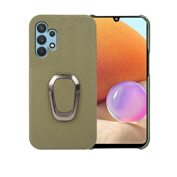 Per Samsung Galaxy A32 4G Ring Holder Litchi Texture Custodia per telefono in vera pelle, For Samsung Galaxy A32 4G