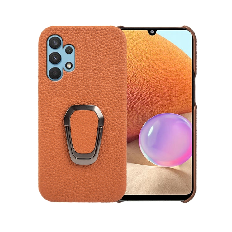 Per Samsung Galaxy A32 4G Ring Holder Litchi Texture Custodia per telefono in vera pelle, For Samsung Galaxy A32 4G