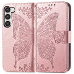 Custodia per telefono in pelle goffrata farfalla amore fiore, For Samsung Galaxy S23 5G, For Samsung Galaxy S23+ 5G, For Samsung Galaxy S23 Ultra 5G