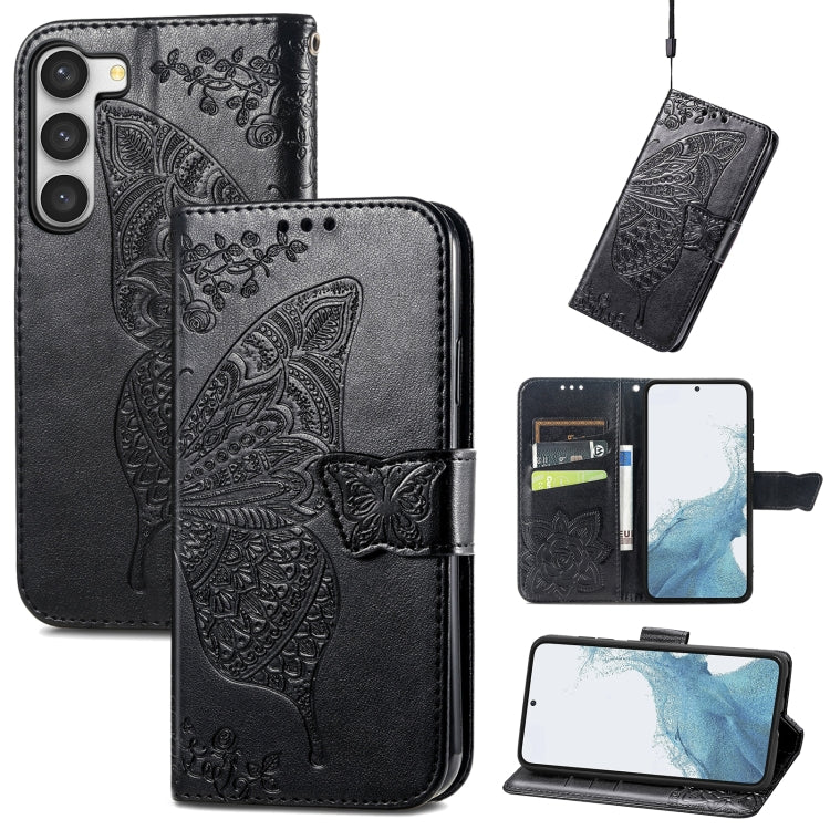 Custodia per telefono in pelle goffrata farfalla amore fiore, For Samsung Galaxy S23 5G, For Samsung Galaxy S23+ 5G, For Samsung Galaxy S23 Ultra 5G