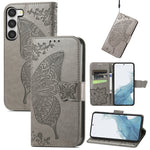 Custodia per telefono in pelle goffrata farfalla amore fiore, For Samsung Galaxy S23 5G, For Samsung Galaxy S23+ 5G, For Samsung Galaxy S23 Ultra 5G