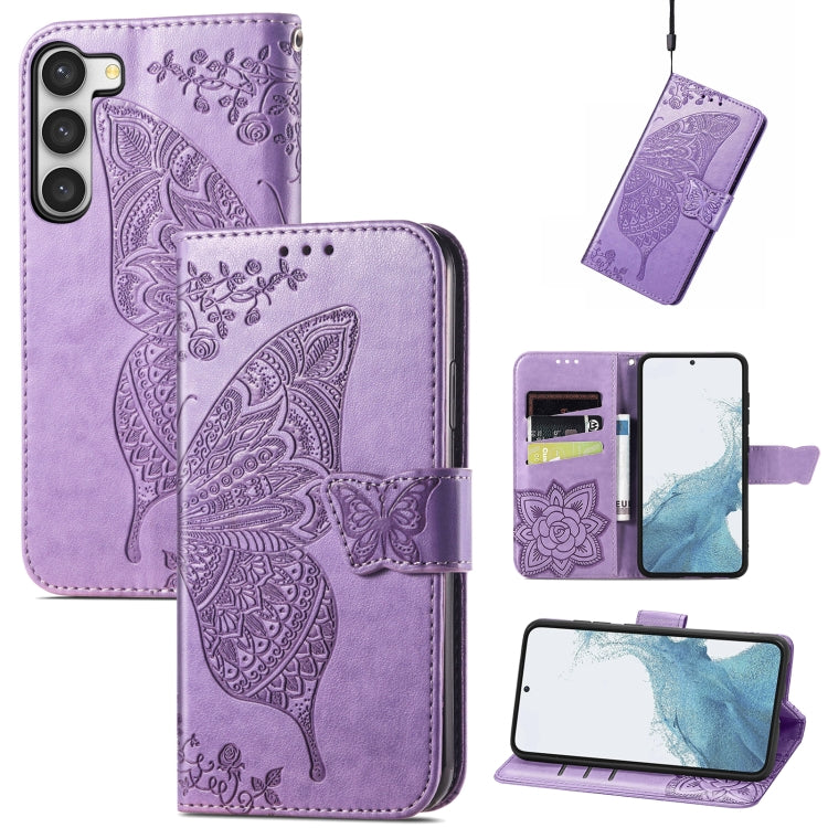 Custodia per telefono in pelle goffrata farfalla amore fiore, For Samsung Galaxy S23 5G, For Samsung Galaxy S23+ 5G, For Samsung Galaxy S23 Ultra 5G