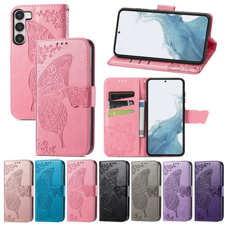 Custodia per telefono in pelle goffrata farfalla amore fiore, For Samsung Galaxy S23 5G, For Samsung Galaxy S23+ 5G, For Samsung Galaxy S23 Ultra 5G