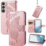 Custodia per telefono in pelle goffrata farfalla amore fiore, For Samsung Galaxy S23 5G, For Samsung Galaxy S23+ 5G, For Samsung Galaxy S23 Ultra 5G