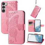 Custodia per telefono in pelle goffrata farfalla amore fiore, For Samsung Galaxy S23 5G, For Samsung Galaxy S23+ 5G, For Samsung Galaxy S23 Ultra 5G