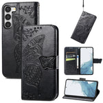 Custodia per telefono in pelle goffrata farfalla amore fiore, For Samsung Galaxy S23 5G, For Samsung Galaxy S23+ 5G, For Samsung Galaxy S23 Ultra 5G