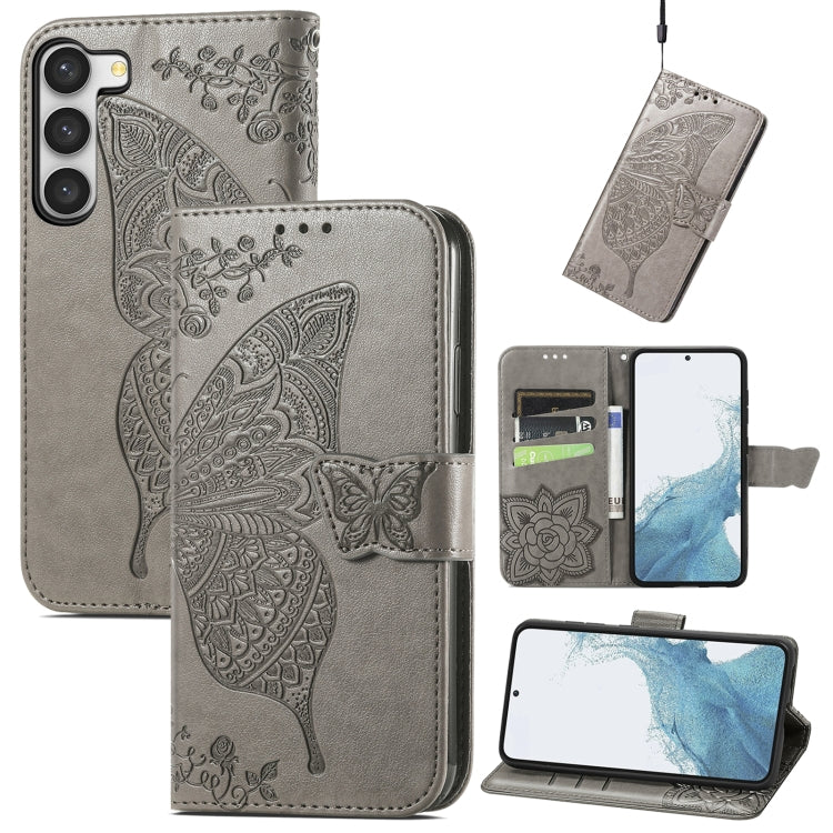 Custodia per telefono in pelle goffrata farfalla amore fiore, For Samsung Galaxy S23 5G, For Samsung Galaxy S23+ 5G, For Samsung Galaxy S23 Ultra 5G