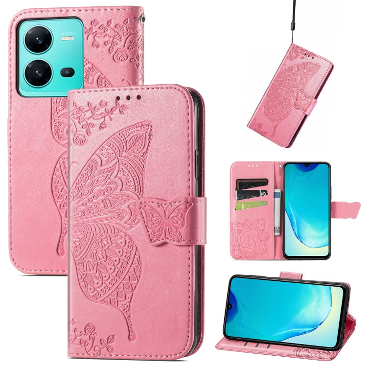 Custodia per telefono in pelle goffrata farfalla amore fiore, For vivo V25
