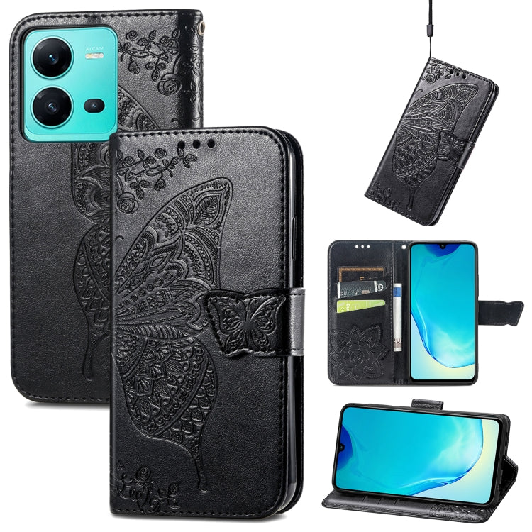 Custodia per telefono in pelle goffrata farfalla amore fiore, For vivo V25