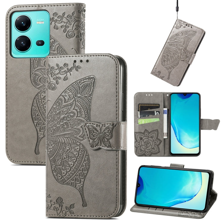Custodia per telefono in pelle goffrata farfalla amore fiore, For vivo V25