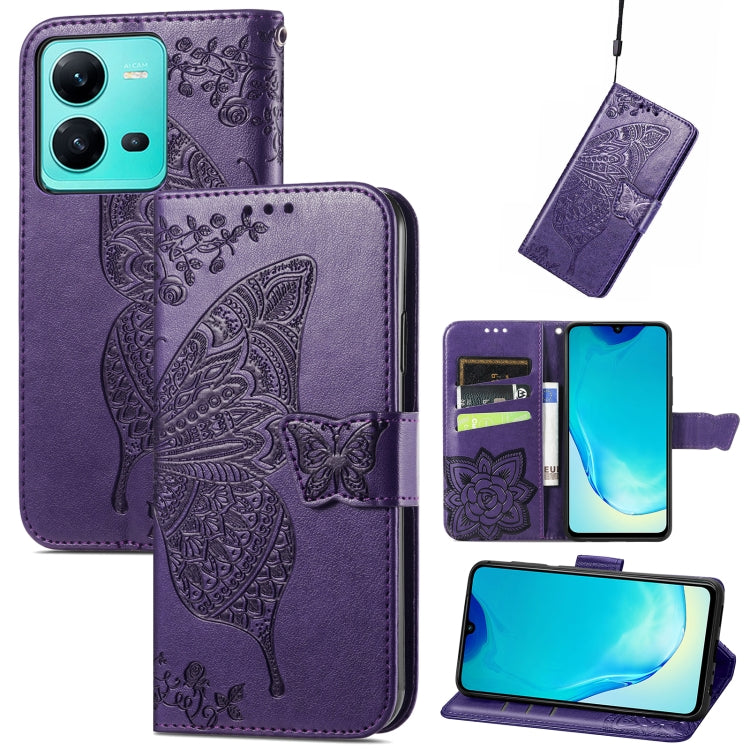 Custodia per telefono in pelle goffrata farfalla amore fiore, For vivo V25