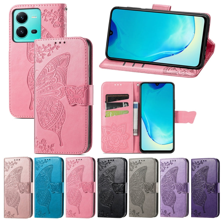 Custodia per telefono in pelle goffrata farfalla amore fiore, For vivo V25