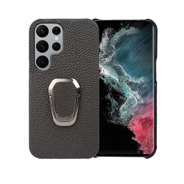 Per Samsung Galaxy S22 Ultra 5G Ring Holder Litchi Texture Custodia per telefono in vera pelle, For Samsung Galaxy S22 Ultra 5G