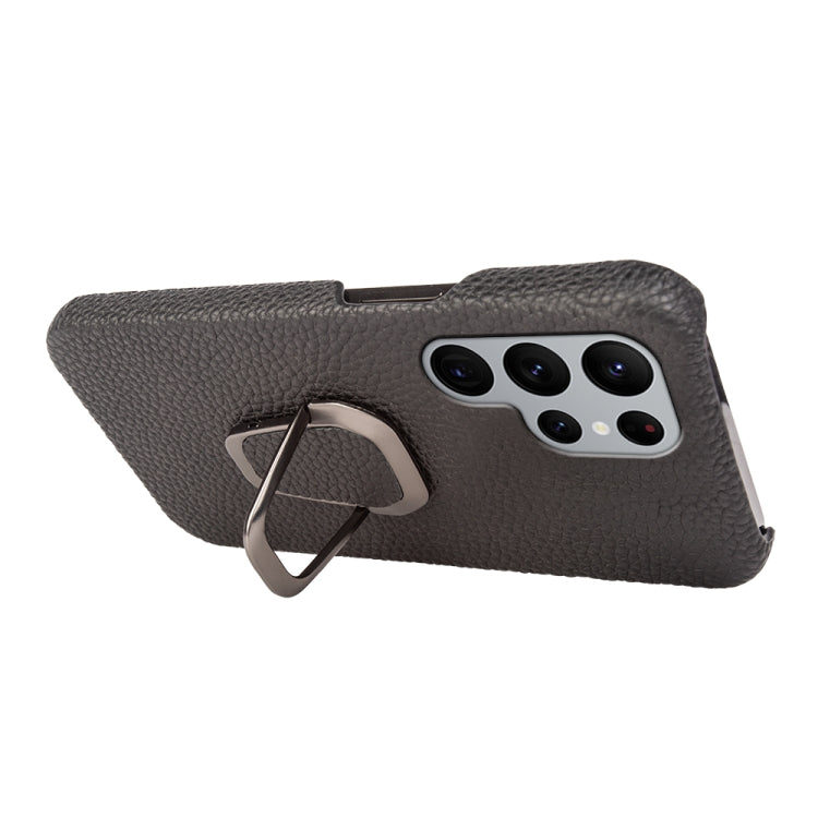 Per Samsung Galaxy S22 Ultra 5G Ring Holder Litchi Texture Custodia per telefono in vera pelle, For Samsung Galaxy S22 Ultra 5G
