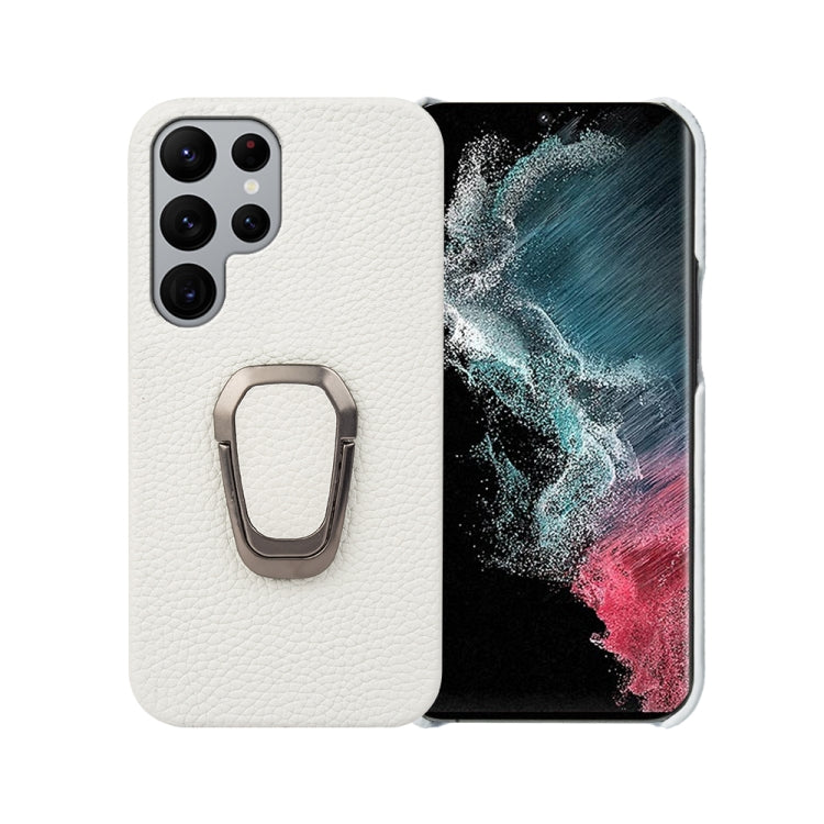 Per Samsung Galaxy S22 Ultra 5G Ring Holder Litchi Texture Custodia per telefono in vera pelle, For Samsung Galaxy S22 Ultra 5G