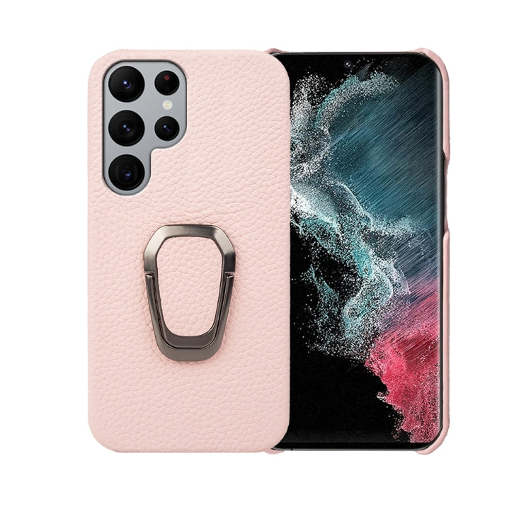Per Samsung Galaxy S22 Ultra 5G Ring Holder Litchi Texture Custodia per telefono in vera pelle, For Samsung Galaxy S22 Ultra 5G