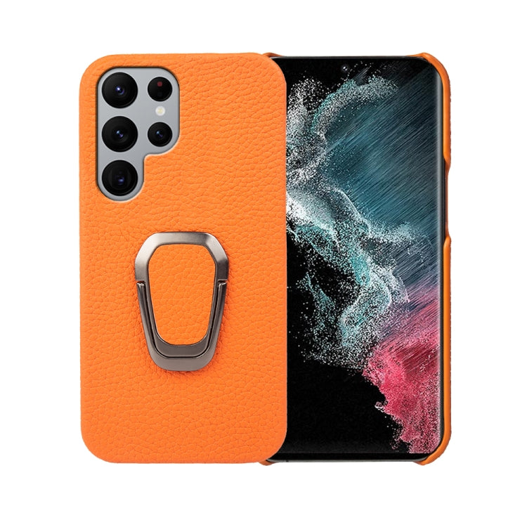 Per Samsung Galaxy S22 Ultra 5G Ring Holder Litchi Texture Custodia per telefono in vera pelle, For Samsung Galaxy S22 Ultra 5G