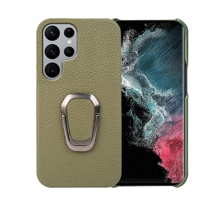 Per Samsung Galaxy S22 Ultra 5G Ring Holder Litchi Texture Custodia per telefono in vera pelle, For Samsung Galaxy S22 Ultra 5G