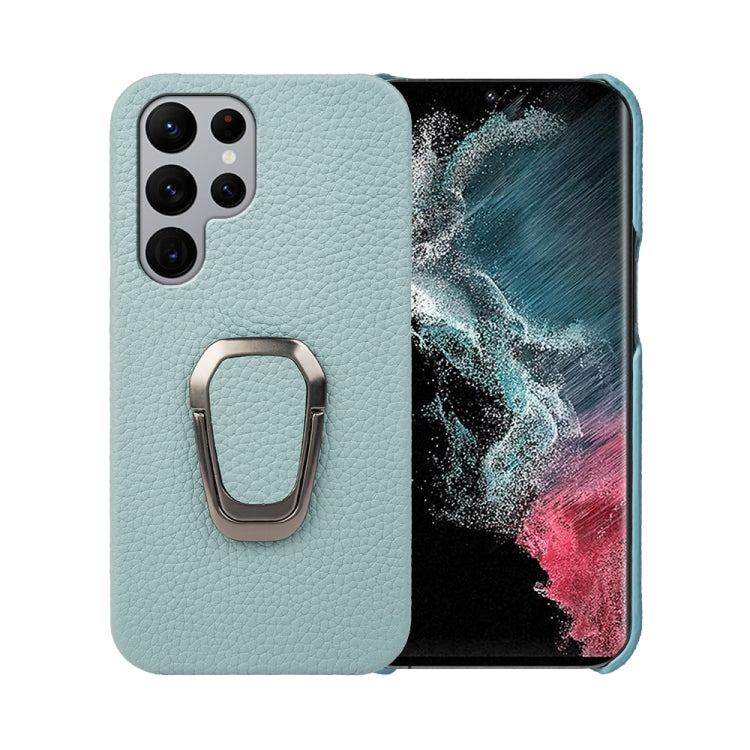 Per Samsung Galaxy S22 Ultra 5G Ring Holder Litchi Texture Custodia per telefono in vera pelle, For Samsung Galaxy S22 Ultra 5G