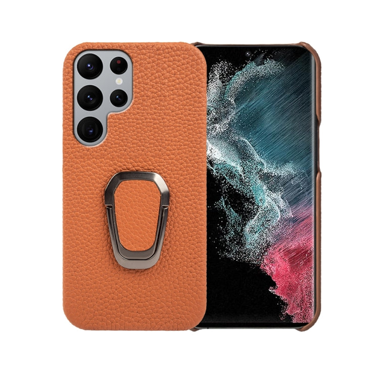 Per Samsung Galaxy S22 Ultra 5G Ring Holder Litchi Texture Custodia per telefono in vera pelle, For Samsung Galaxy S22 Ultra 5G