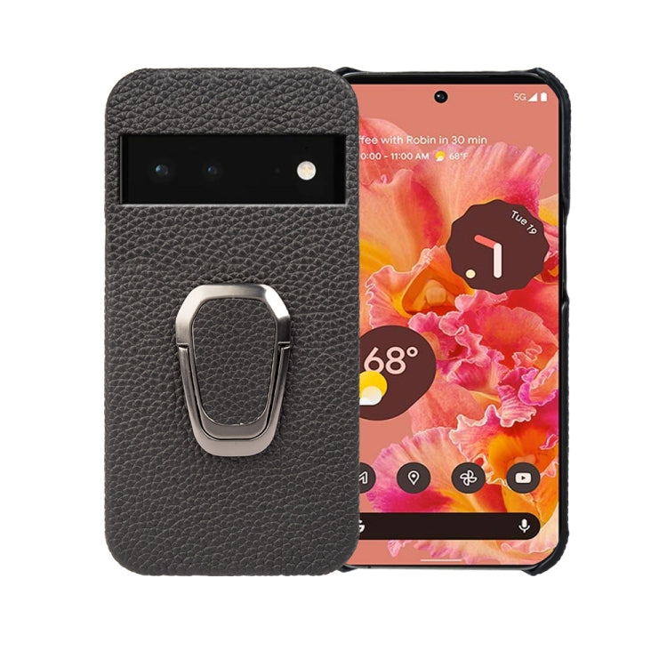 Per Google Pixel 6 Ring Holder Litchi Texture Custodia per telefono in vera pelle, For Google Pixel 6