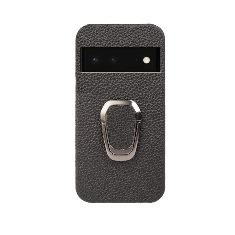 Per Google Pixel 6 Ring Holder Litchi Texture Custodia per telefono in vera pelle, For Google Pixel 6